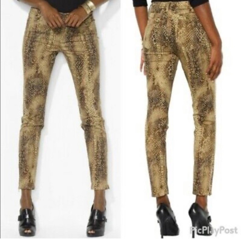 Lauren Ralph Lauren Pants Womens 18W Brown Snakeskin Print Skinny Ankle Zip Slim